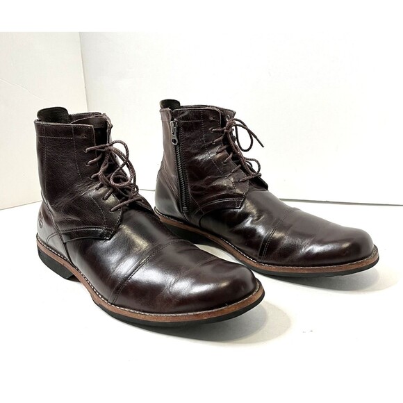 Timberland Earthkeepers Brown Leather Side Zip Lace Up Boots Men’s Size 12M LOOK - Picture 1 of 12